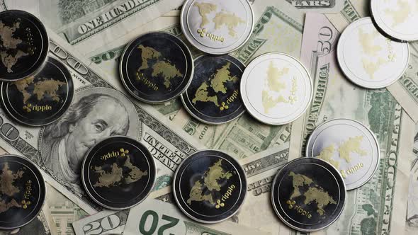 Rotating shot of Bitcoins  alt