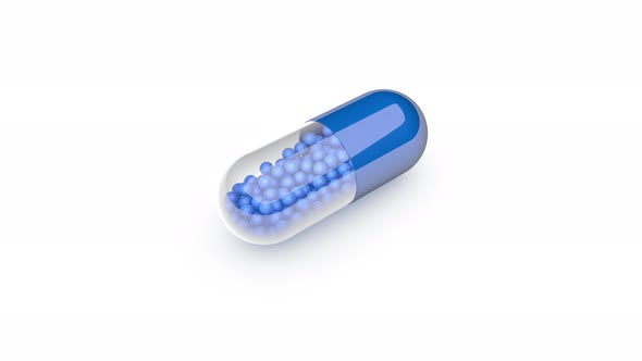 Medani006 Fullcap Blue Animation of a Capsule containing a therapeutic substanceStatictr