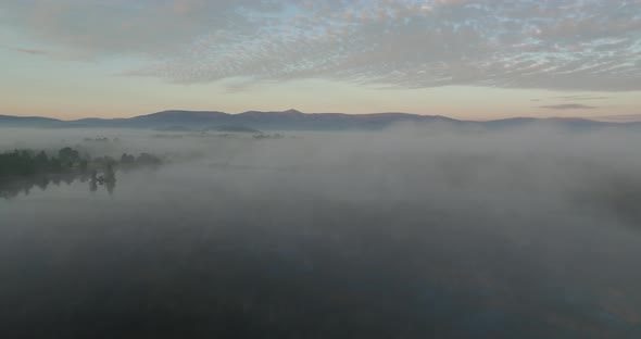 Aerail Over Lake In Fog