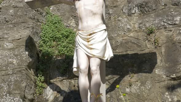 Saint Mary catholic  church crucifixion in spa resort Herculane located in  western Romania  - Archi alt