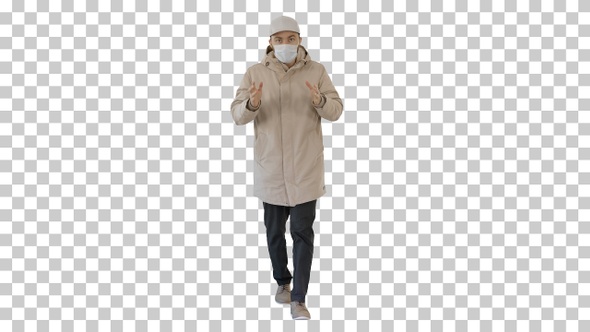Man in winter outfit and medical mask, Alpha Channel alt