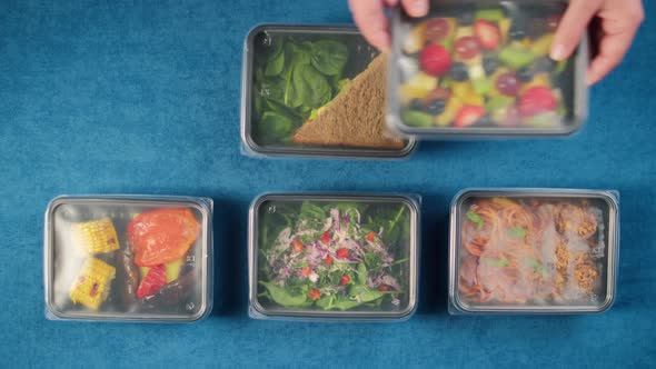 Take Away Meals Top View Food Delivery in Closed Disposable Containers Balanced Nutrition alt
