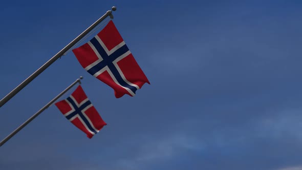 Norway  Flags In The Blue Sky - 2K