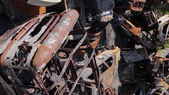 Vertical Video of Destroyed and Shot Cars in the City of Irpin Ukraine alt