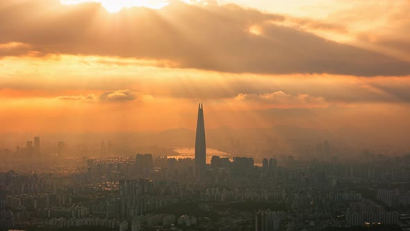 Sunset of Seoul city in South Korea.