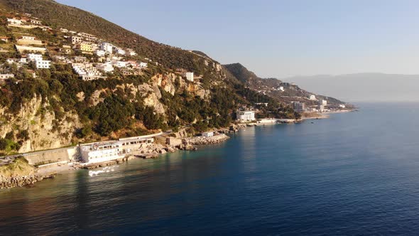 Aerial View of Beautiful Costal Shore in Vlore Albania alt