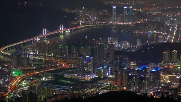Timelapse Busan Long Bridge with Night Illumination alt