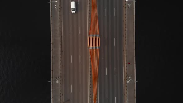 Moving Up Aerial Shot of Bridge with Traffic alt