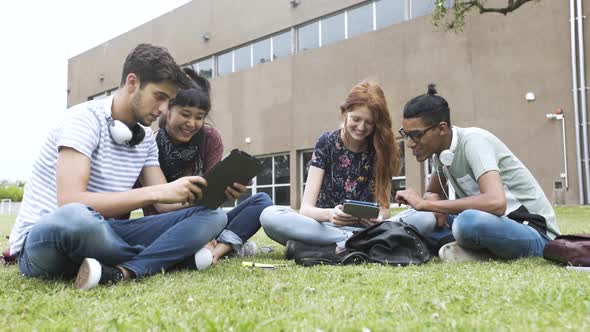College students using digital tablet in campus