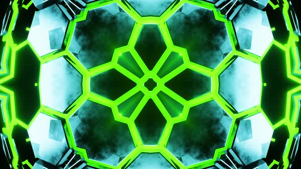 Neon glowing kaleidoscope. Looped animation