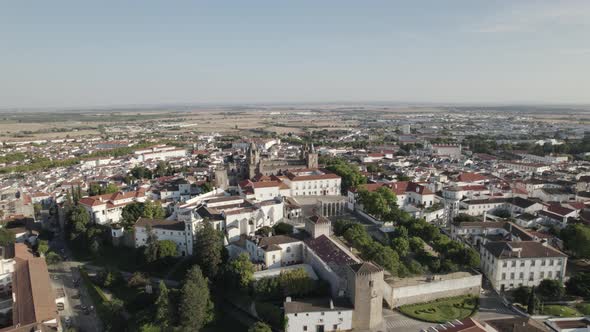 Panoramic aerial view of Evora cityscape, Alentejo, Portugal