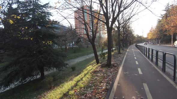 Sunrise over the quite morning streets of the capitol city of Tirana of the Republic of Albania. alt