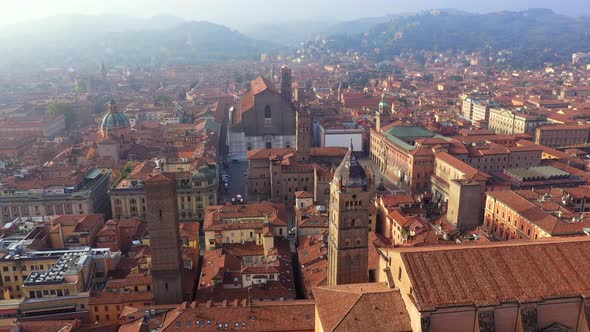 Above the historical part of the city of Bologna, Italy