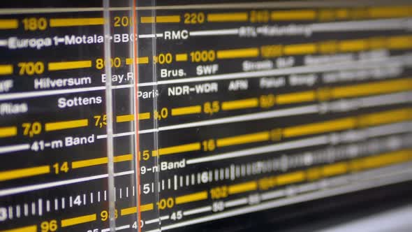 Tuning Analog Radio Dial Frequency on Scale of the Vintage Receiver alt
