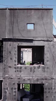 Vertical Video of War in Ukraine  Destroyed House alt