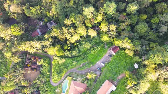 Aerial view of Karangasem village and its Villa