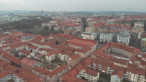 Aerial of Vast Residential Area in Central Gothenburg Sweden Pull Back