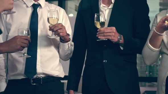 Successful Business People Drink Wine and Champagne in Ball Room Dinner Feast alt