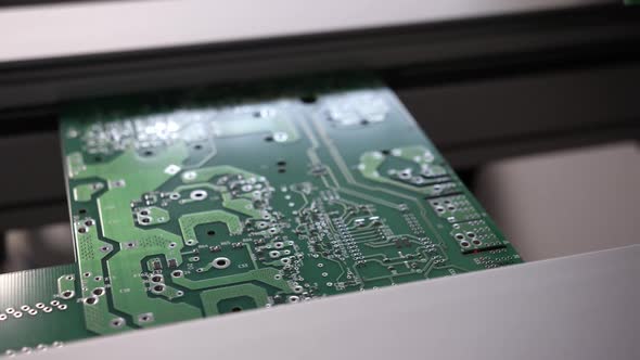A Motherboard on the Assembly Line Closeup
