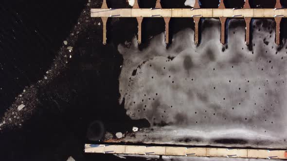 River mooring for yachts. cold, ice. sunset. aerial view alt