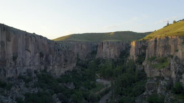 Ihlara Valley Canyon View From Air During Sunrise