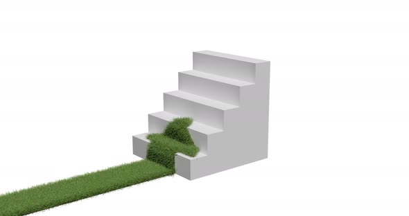 Grass Covered Arrow Climbing Up Over a Staircase