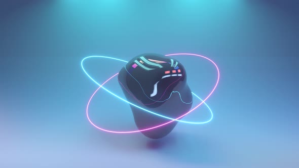 Abstract Background with Morphing Dark Spheres Illuminated By Neon Rings alt