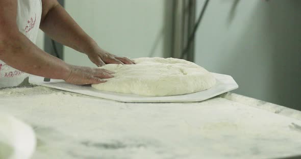 Baker Put The Kneaded Dough On The Divider Rounder Plate And Sprinkle With Wheat Flour. Bun Divider alt