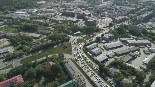 Aerial view of Roundabout road junction in a big city. 04 alt
