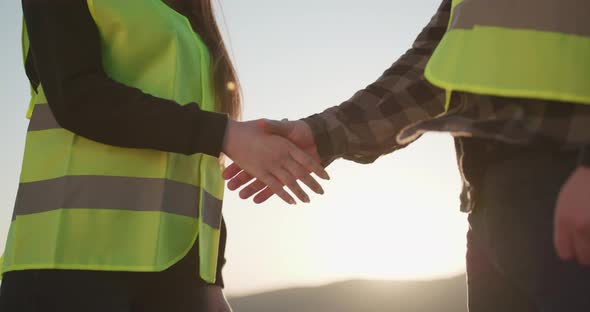 Close-up of the Businesswoman and Businessman Shaking Hands alt