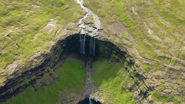 Aerial View of the Fossa Waterfall at Sunset alt