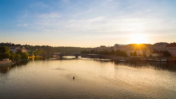 Sunrise from Charles Bridge in Prague alt