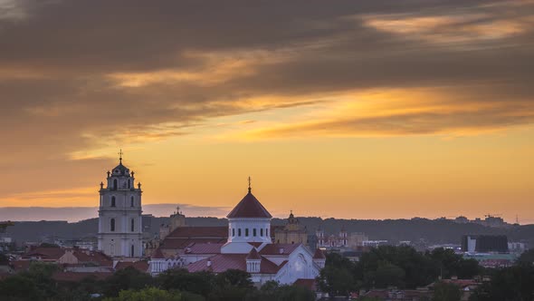 VILNIUS, LITHUANIA - Timelapse View of Vilnius Churches in the Evening