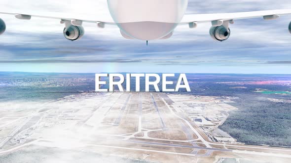 Commercial Airplane Over Clouds Arriving Country Eritrea