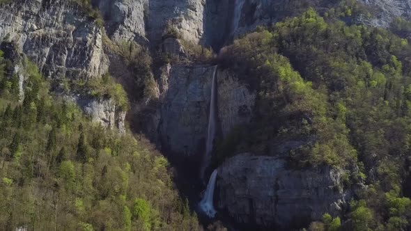 Flight around one of the highest waterfalls in Europa, It located in Amden, Swizterland. alt