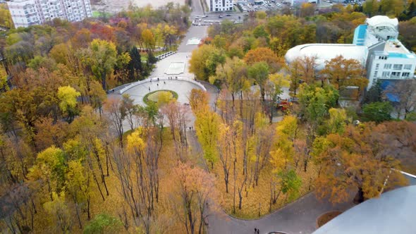 Autumn aerial viewpoint, city park Kharkiv Ukraine