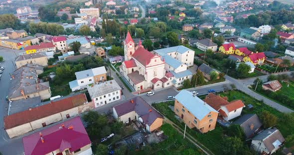 Panoramic Aerial Drone View of Small Town