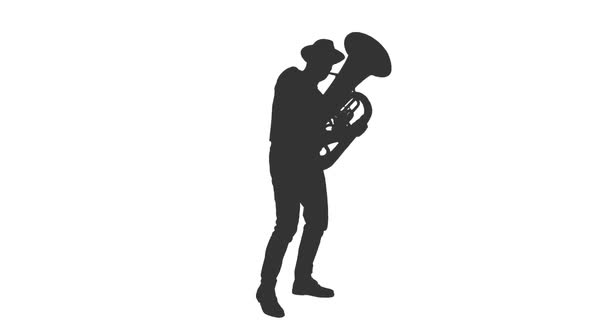 Silhouette of a Musician Playing Tuba