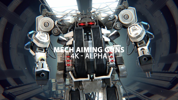 Humanoid Mech Aiming Machine Guns
