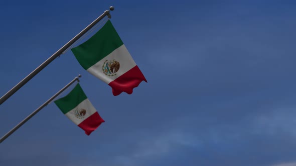 Mexico Flags In The Blue Sky - 4K