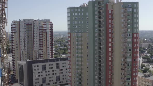 Big City Aerial View. Drone Shot of Residential Quarters of Kharkov City on Sunny Summer Day. alt