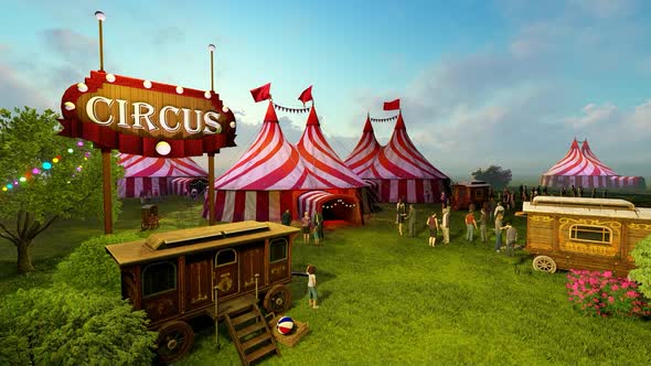 Traveling circus and spectators