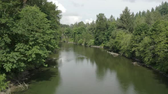 Aerial Flight Above Snoqualmie River Washington State   Drone Angle alt