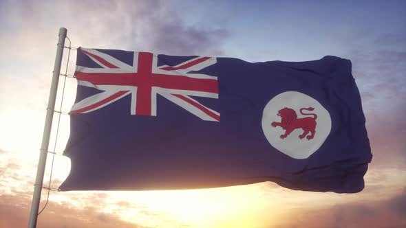 Tasmania State Flag Australia Waving in the Wind Sky and Sun Background alt