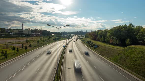 Evening traffic on the highway alt