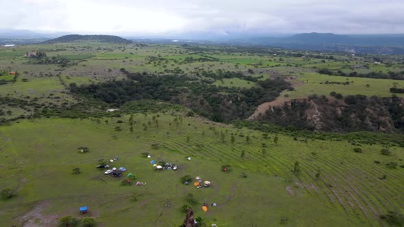 Aerial view of camping inside a Canyon in Hidalgo Mexico alt