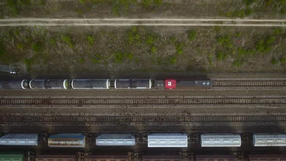 Top View of a Freight Train Carrying Oil alt