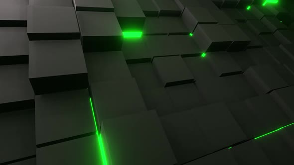 Dark Grey Cubes With Green Light Wave HD alt