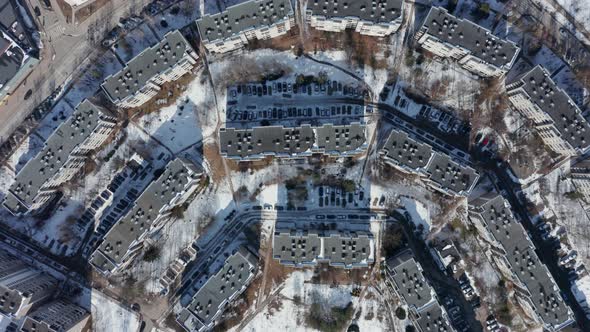 Aerial Drone Shot of USSR Panel Type Apartments, Old Soviet Russian Buildings in Vilnius alt