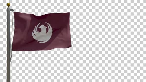 Phoenix City Flag (Arizona, USA) on Flagpole with Alpha Channel - 4K alt